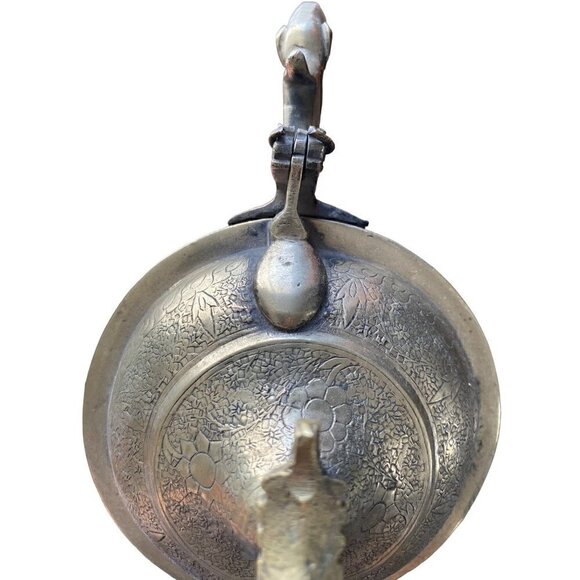 Antique Vintage Hand Etched Hinged Tea Coffee Pot Stamped Best German Silver - Picture 11 of 17